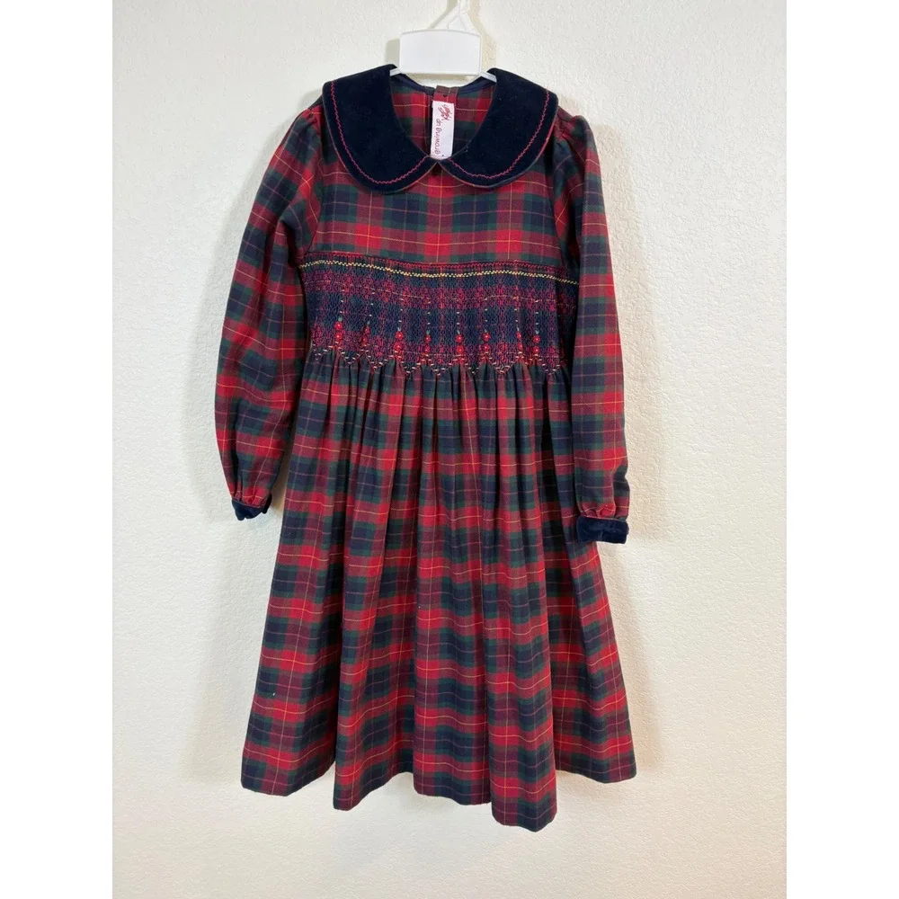 Vintage Growing Up Lord & Taylor Plaid Dress Kids 6X Red Smocked Flannel Holiday